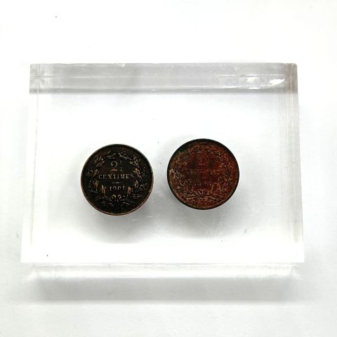 Réunion de pièces de 2,5 cts Francs, 1901 et 1908, collection unique