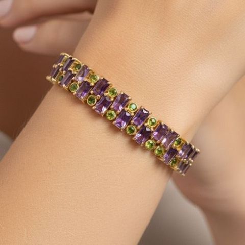 Bracelet en argent 925 avec améthystes et grenats, poids de 25,3 g