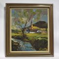 "Village de la vallée de la Moselle - Huile sur toile par Fernand Schons"