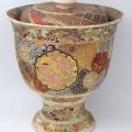 Beautiful covered pot on pedestal in enameled porcelain