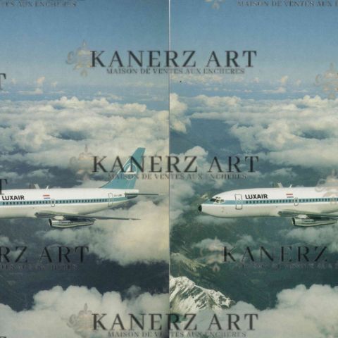 Lot de 2 cartes postales LUXAIR du Boeing 737-200 en vol (1988)