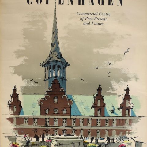 Affiche touristique originale de Copenhague : "Centre commercial d'Hier, Aujourd'hui & Demain"