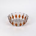 Coupe en verre taillé, transparente et orange, diamètre 18 cm, élégance garantie