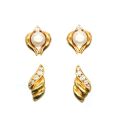 Set of 2 pairs of 18K gold earrings with stones and pearls