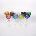 Suite de 9 verres à pied colorés en cristal Val Saint Lambert