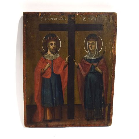 Icônes russes du XIXe siècle : Vierge Marie et Saints Constantin et Hélène
