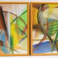 Nicole TRAUFLER : Composition, Paire de fusain signée et datée 95, 70 x 50 cm