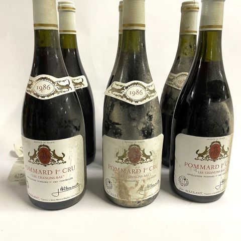 Réunion de 6 bouteilles de Pommard 1er Cru "Les Chanlins-Bas" 1986