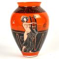Vase en verre orangé signé Art déco avec danseuses, André Delatte