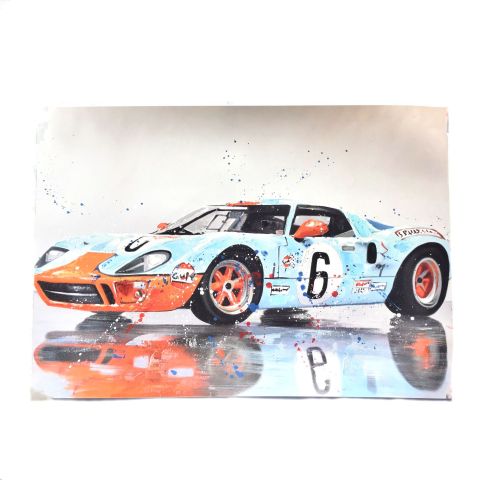 Poster Ford GT40 Gulf Livery, édition limitée signée, dimensions 42 x 30 cm