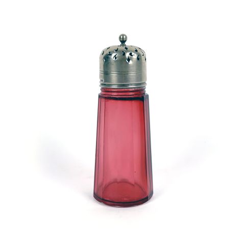 Sucrier en verre rouge et métal argenté, époque Victorienne, 14,5 cm de haut