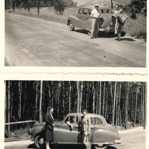 Photographies d'époque d'une voiture luxembourgeoise des années 50, format 6,5x9,5 cm