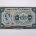 100-Franc-Banknote, Großherzogin Charlotte, Luxemburg, 1944, sehr guter Zustand