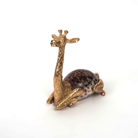Figurine girafe vintage en coquillage et métal doré des années 60/70