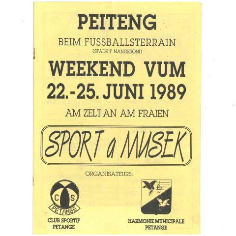 Week-end Sport à Musek : Programme 1989 du CS Pétange et Harmonie Municipale
