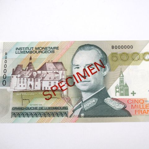 Billet luxembourgeois de 5000 Francs 1996, neuf, rare et recherché