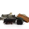 Ensemble ferroviaire allemand des années 40-50 : locomotive, tender, rails et ponts