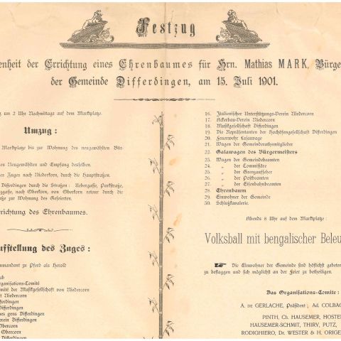 Fête d'hommage à Mathias Mark : plantation d'arbre et bal inoubliable en 1901