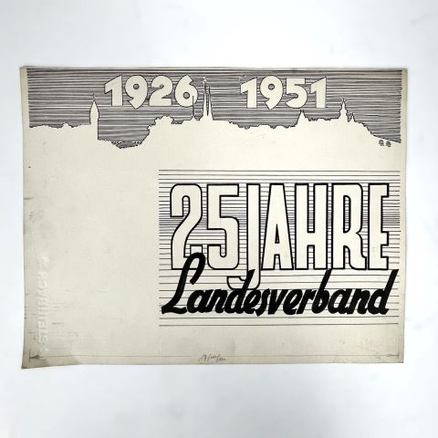 Dessin préparatoire pour les 25 ans du Landesverband 1926-1951, dimension 24 x 31 cm