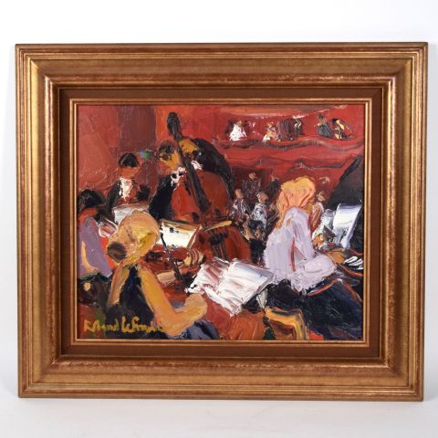 Orchestre : huile sur toile de Roland Lefranc, signée, 46 x 38 cm