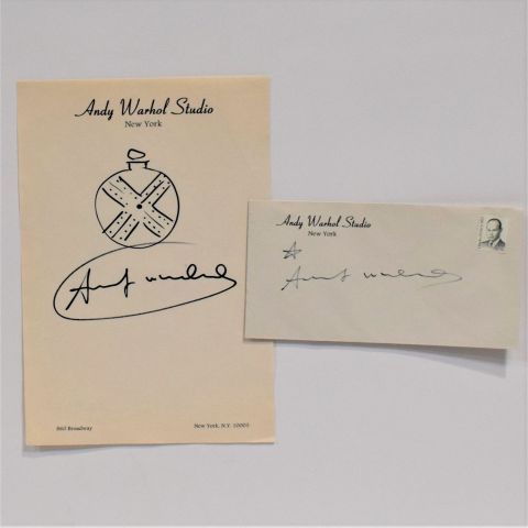 Dessin signé d'Andy Warhol avec enveloppe étoilée, rare œuvre d'art unique