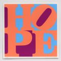 Signed and numbered silkscreen by R. Indiana: "Hope orange & bleu & pink".