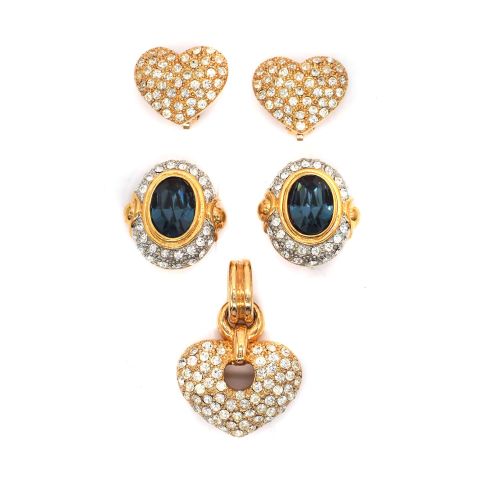 Lot de 2 paires de boucles d'oreille vintage et pendentif en métal doré