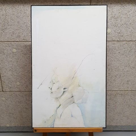 Profil de femme par Charles Reinertz, œuvre primée, technique mixte sur toile