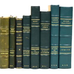 Set von 8 Bänden, gebunden in 1/2 grünem Kalbsleder, seltene Ausgaben und Autographen