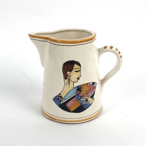 Pichet conique Longwy, faïence polychrome, exposition Universelle Paris 1937, 15,5 cm
