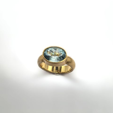 Bague en or 18ct avec pierre semi-précieuse bleu turquoise, taille 53, 9,35g