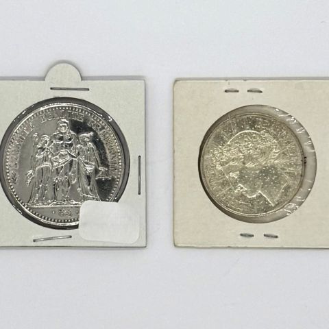 Lot de 2 pièces de monnaie en argent : 10 et 100 francs, France