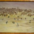 Tableau signé Khayr Din : Ville dans les sables, 90x122 cm, 1999