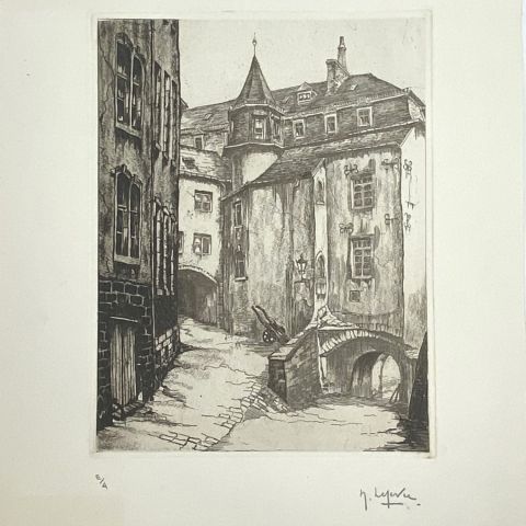 Eau-forte signée de Nina Lefèvre-Kestler, Rue Wiltheim, dimensions 44,5 x 31,5 cm