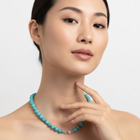 Collier en argent 925 avec perles naturelles turquoise d'Arizona, certificat inclus