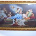 Gerahmte Chromolithographie einer jungen Frau mit Engeln, um 1900