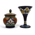 Ensemble Art Déco Gouda : Coupe et Vase décor végétaux stylisés