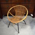 Fauteuil vintage en rotin hollandais années 60, métal noir, style unique