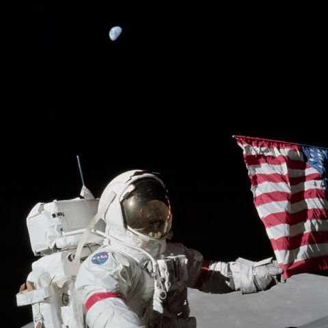 Photographie historique d'Eugène Cernan, dernier homme sur la Lune, 1972