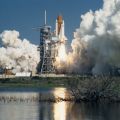 NASA. Beautiful panoramic liftoff of the space shuttle Challenger (Mission STS 61A) on October 30, 1985