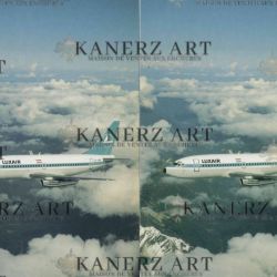 Set of 2 LUXAIR postcards of the Boeing 737-200 in flight (1988)