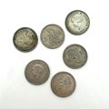 Zusammenstellung von 6 Stück 5 Francs de la G-D Charlotte in Silber