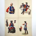 Reunion of 4 historical watercolors of the King's Musketeers, 1724-1745