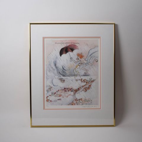 Sérigraphie d'Audun Hetland : St Sunniva, signée et datée, édition limitée 188/500