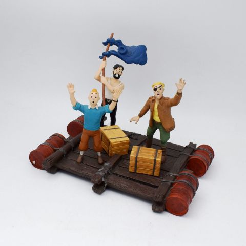 (TINTIN - COLLECTION), Tintin, le Capitaine Haddock et Sutz sur un radeau "Coke en Stock", Figurines plastique dur