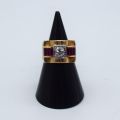 Bague en or 18 ct avec diamant ancien et rubis synthétiques