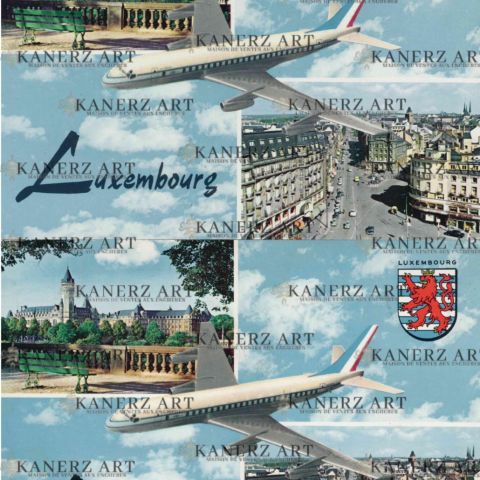2 cartes postales "LUXEMBOURG" avec Place de Metz et avion, années 60