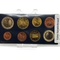 Complete set of 2002 German euro coins, uncirculated in blister packs