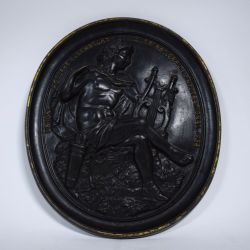 Oval cast-iron medal depicting Orpheus, 1934, good condition, dimensions 39.5 x 34 cm