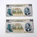 Zwei 100-Franc-Noten von Großherzog Jean, Katalog "Das luxemburgische Papiergeld".